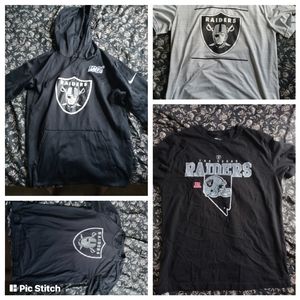 Raiders hoodie, 3 shirts, and shorts